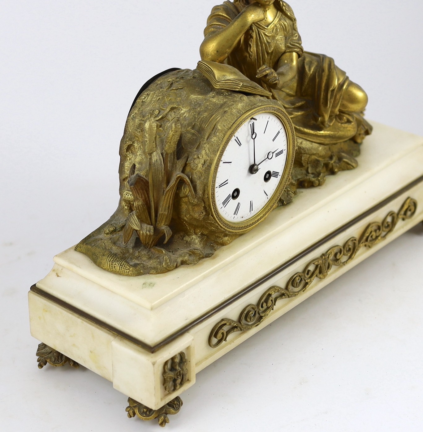 A. Brocot & Delettrez of Paris. A 19th century French white marble and ormolu mantel clock, 40cm wide 14cm deep 28cm high